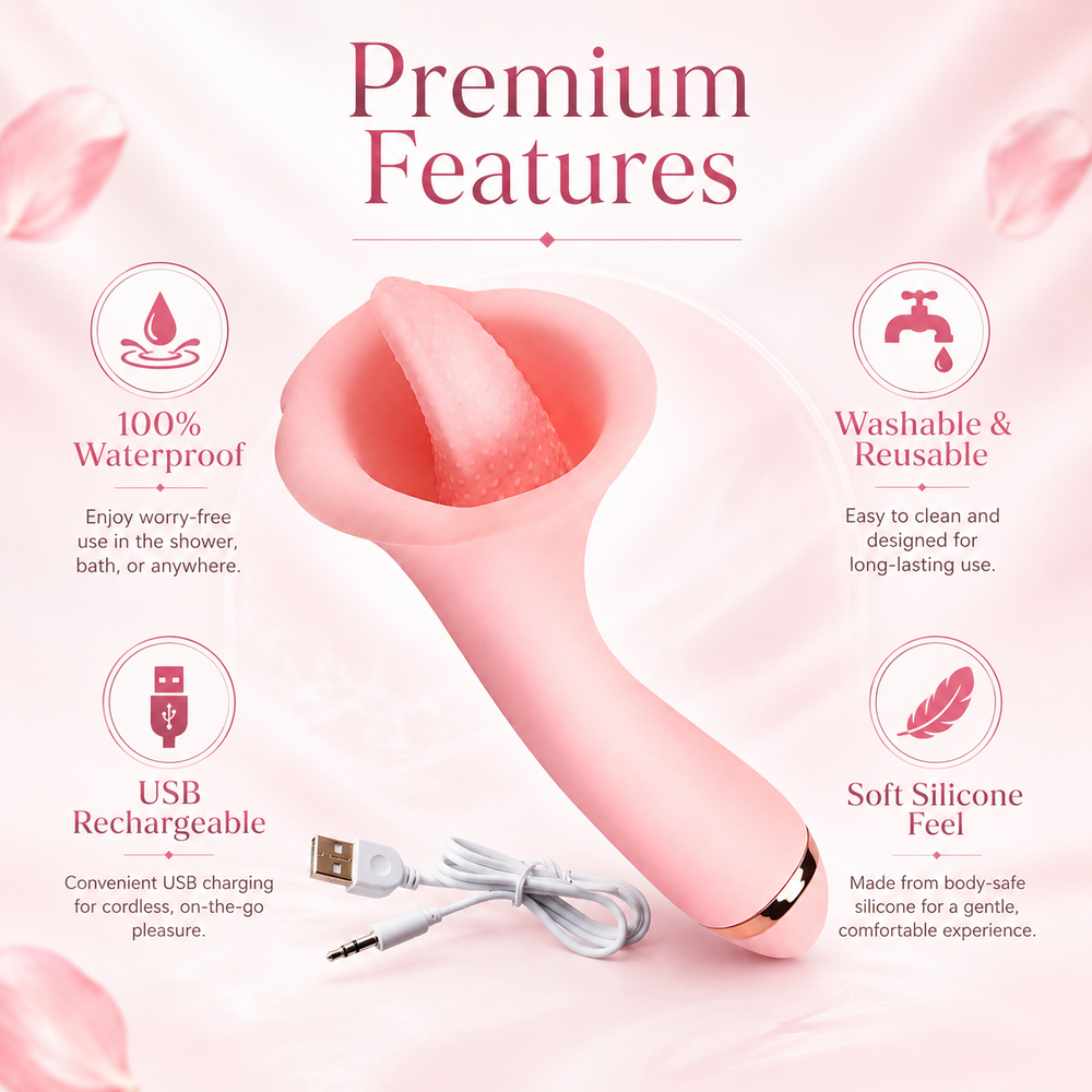 Tongue vibrator shown from the front showing the broad flat tip